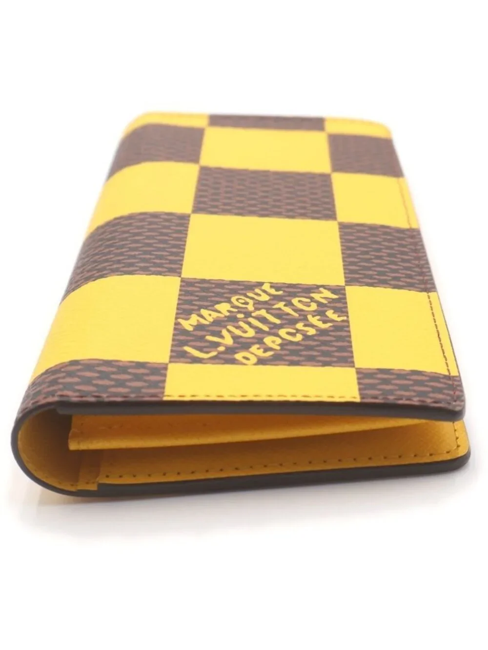 Louis Vuitton Damier Pop Portefeuille Brazza NM Wallet Leather Yellow Brown